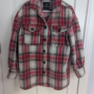 Bagatelle Red and White Plaid Button Up Jacket
